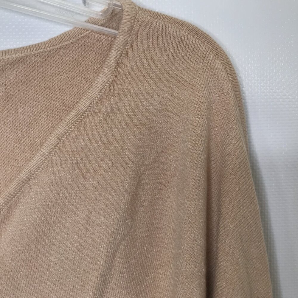 Oversize V Neck Sweater Bishop Sleeve Khaki Tan Women Sz M - Picture 9 of 10